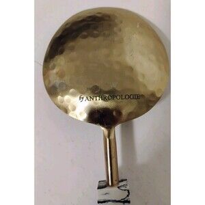Anthropologie Hammered Brass Serving Spoon Black White Marbled Resin Handle